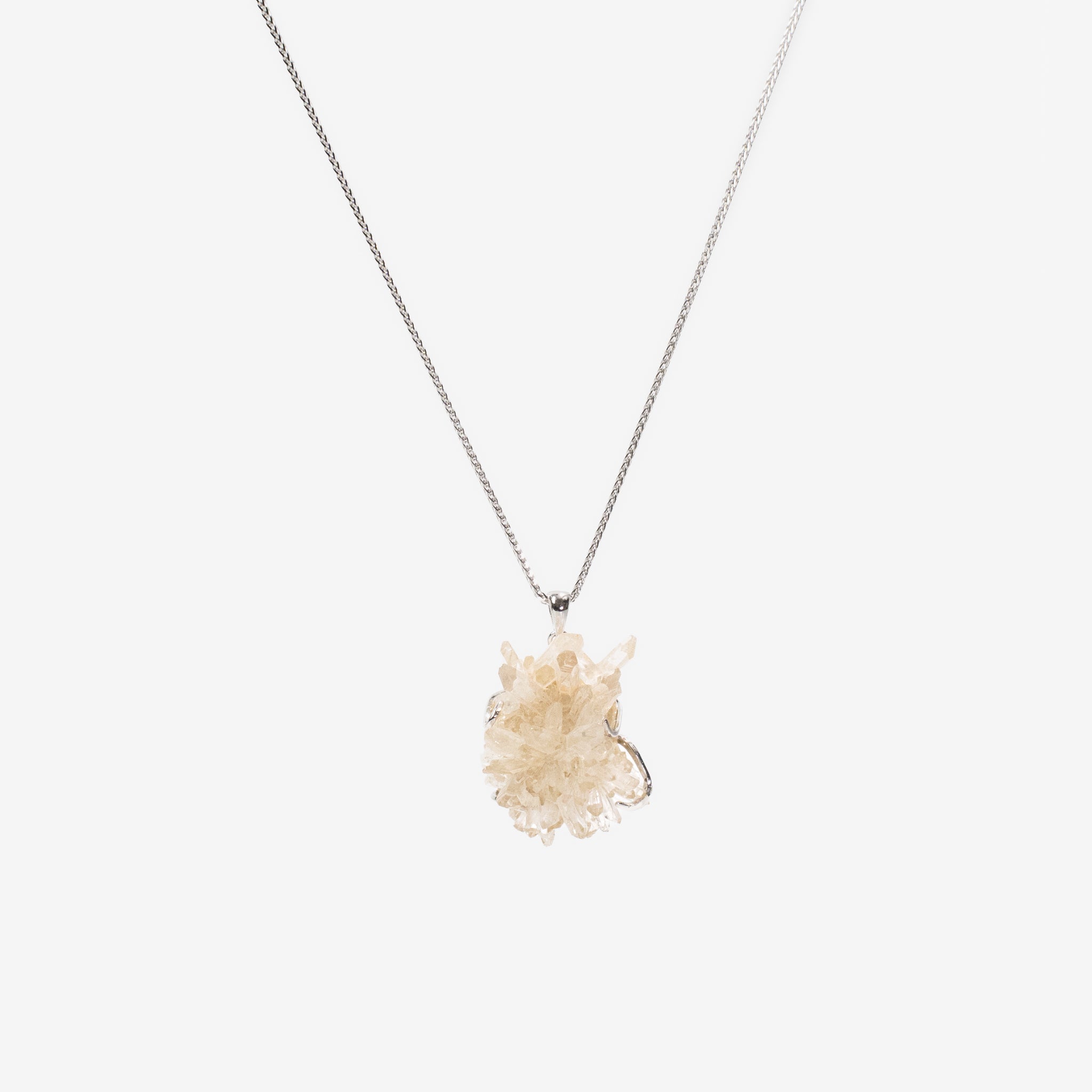 Natural White Quartz Cluster Necklace with creamy white tones, bringing purity to daily styling.