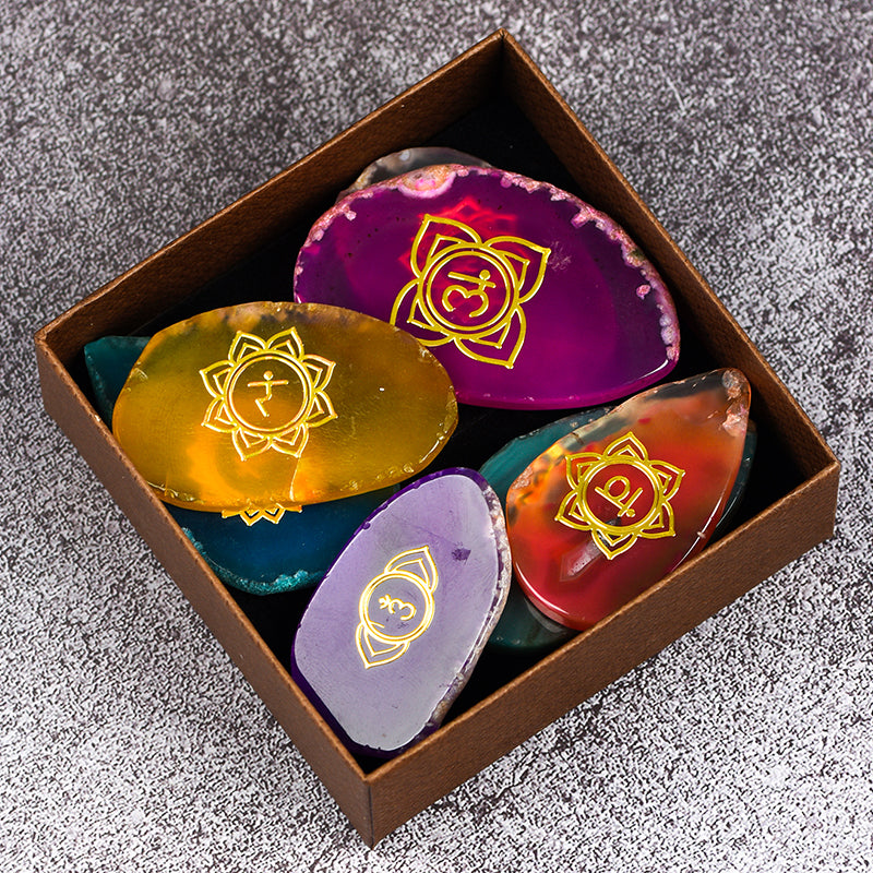 Seven Chakra Agate Slice Set