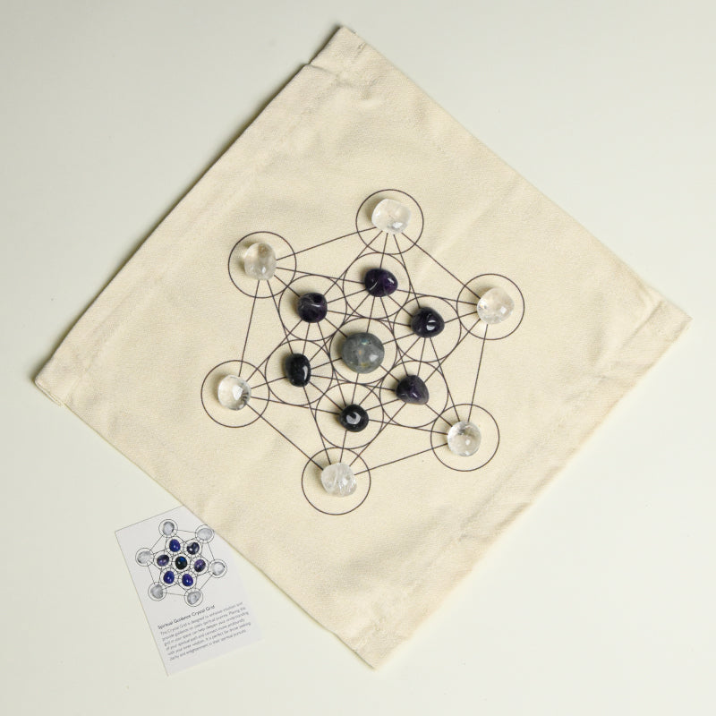 Spiritual Guidance Crystal Grid with Labradorite, Amethyst, and Clear Quartz for home energy.