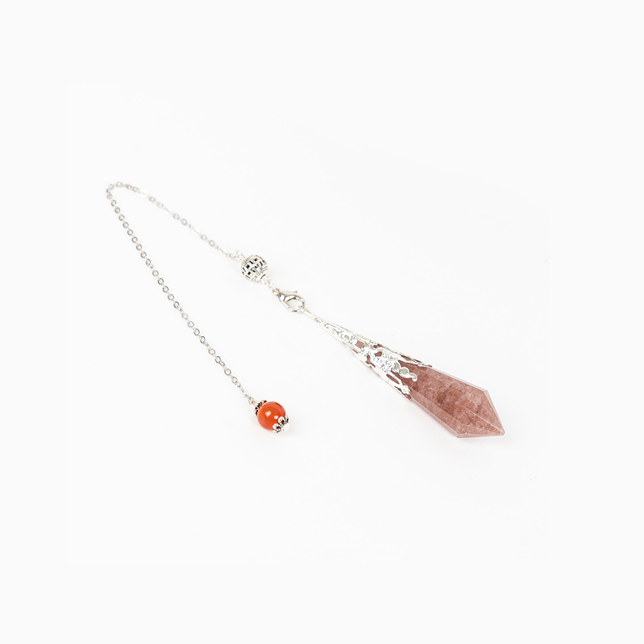 Strawberry Quartz Pendulum with pinkish-red hues, perfect for divination and romantic styling.