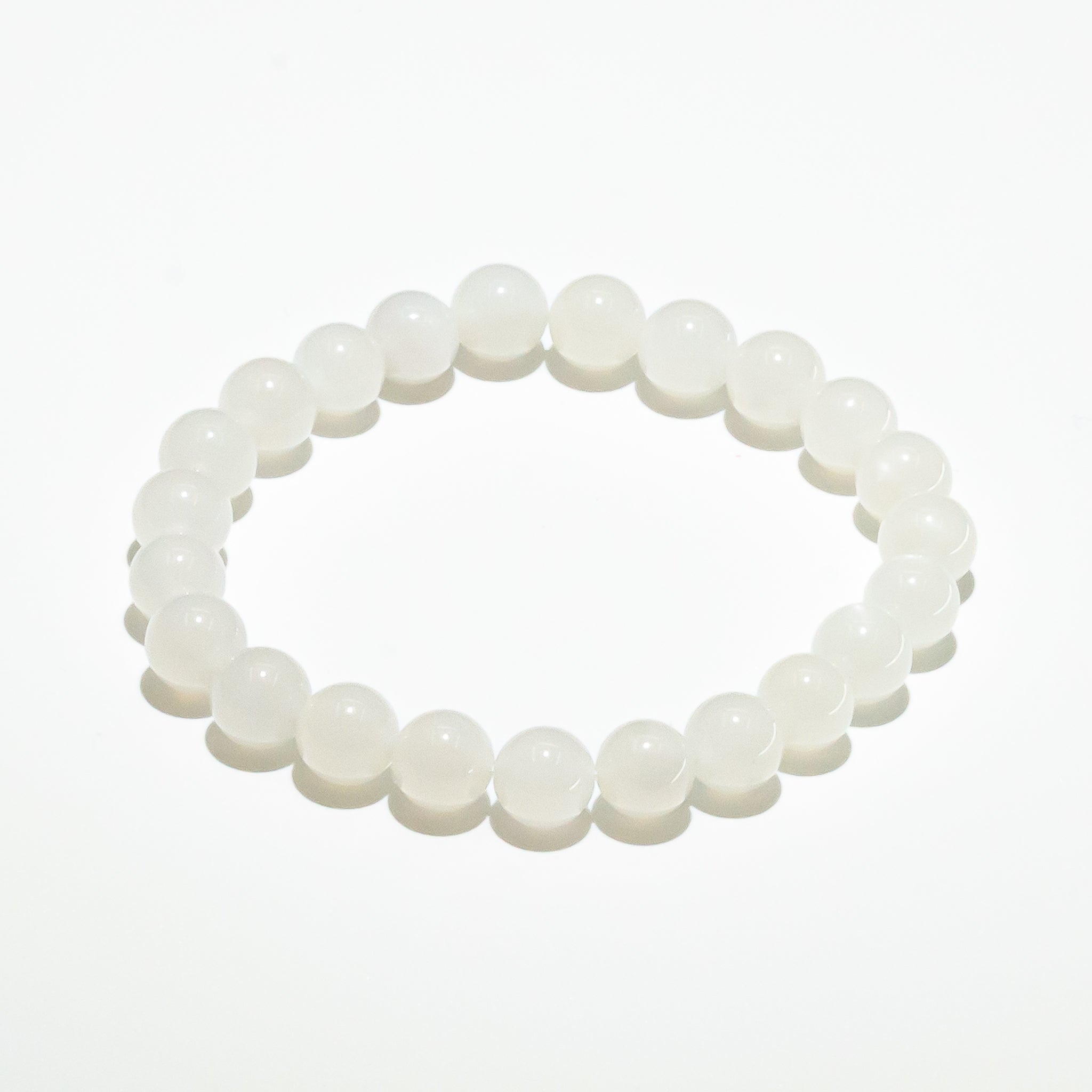 White Moonstone Bracelet 8mm 16cm with pearly white glow, perfect for calming daily wear.