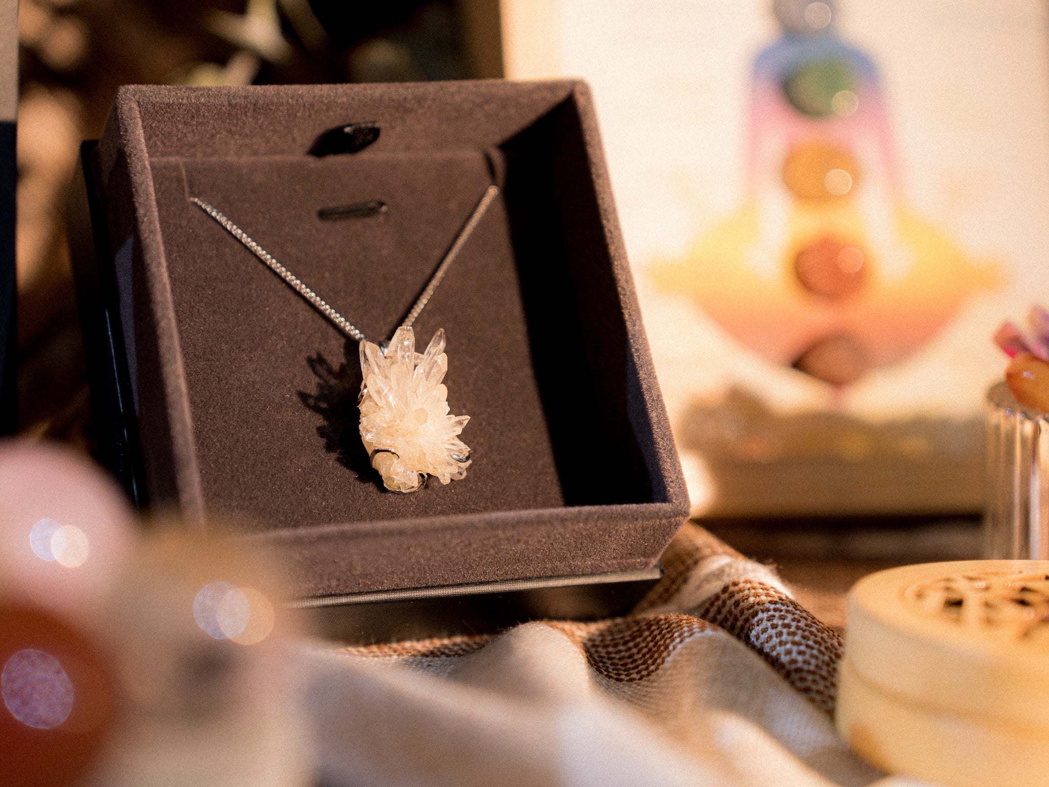 Natural White Quartz Cluster Necklace