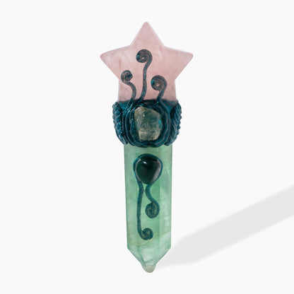 Handcrafted  Moon & Star Quartz Wand