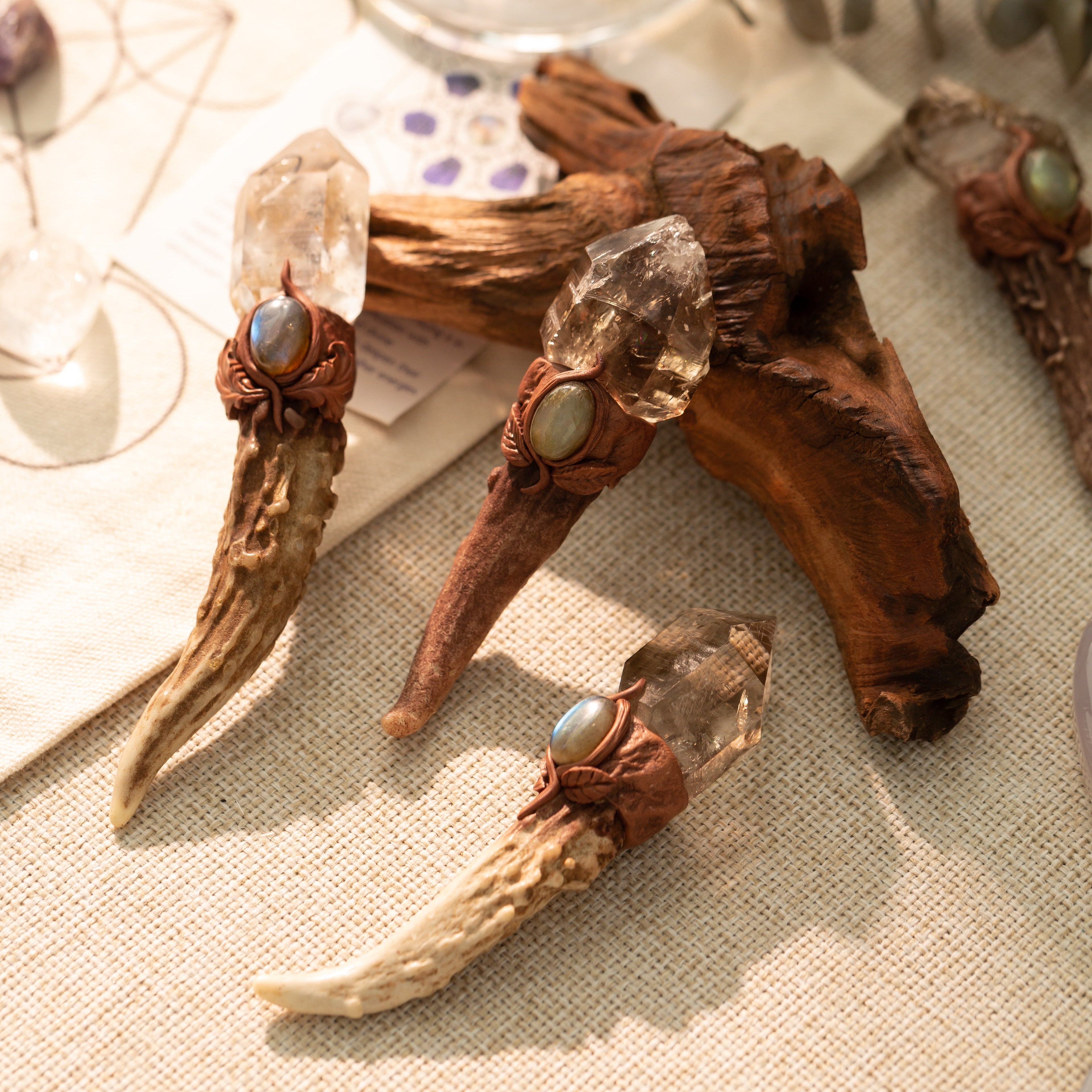 Antler Wand-Herkimer Quartz & Elestial Quartz