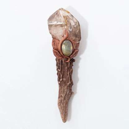 Antler Wand-Herkimer Quartz & Elestial Quartz