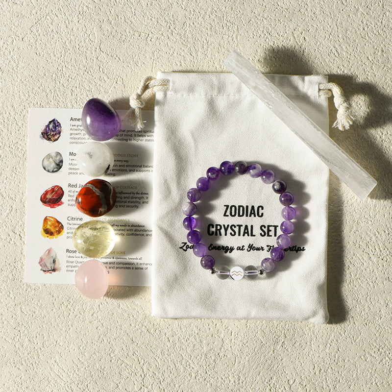 Aquarius Set with Healing Stone, Bracelet, and Selenite for Aquarius energy in home decor.