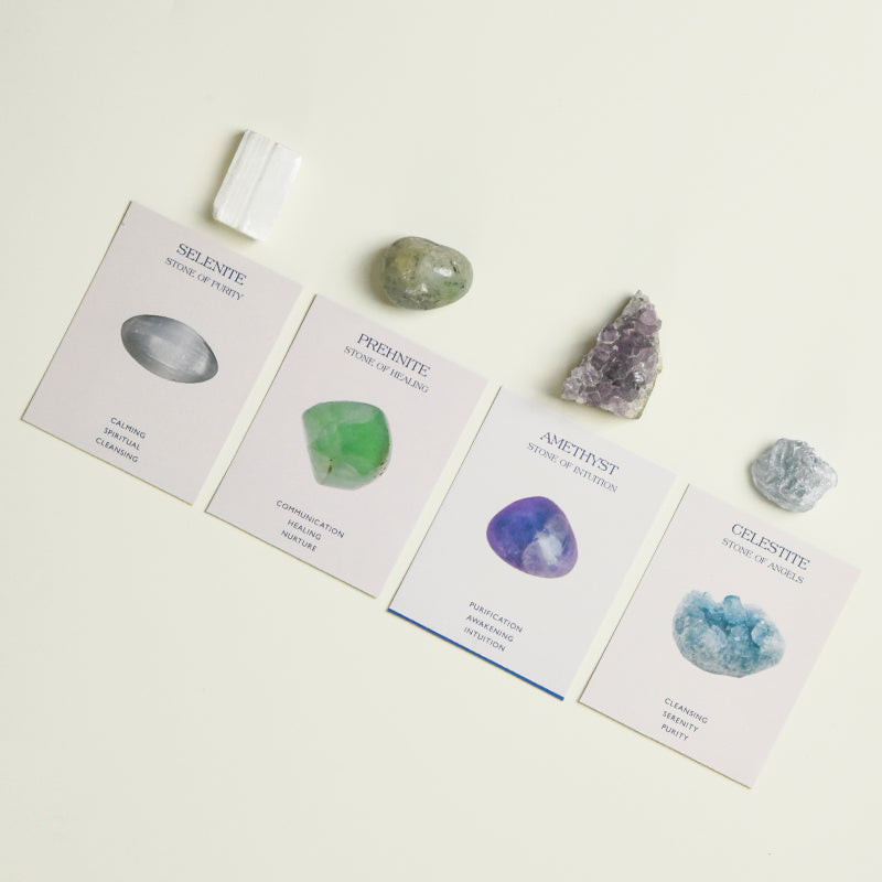 Crystal Healing Set for Inner Peace and Calm with Blue Lace Agate and Amethyst for relaxation.