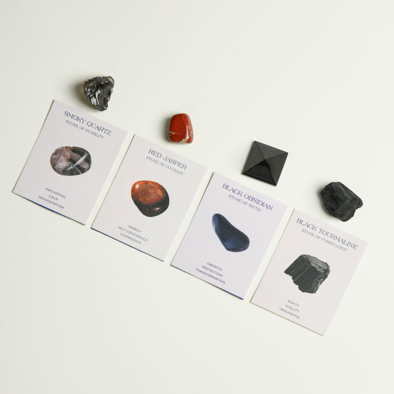 Crystal Healing Set for Stability and Protection with Black Tourmaline and Hematite for grounding.