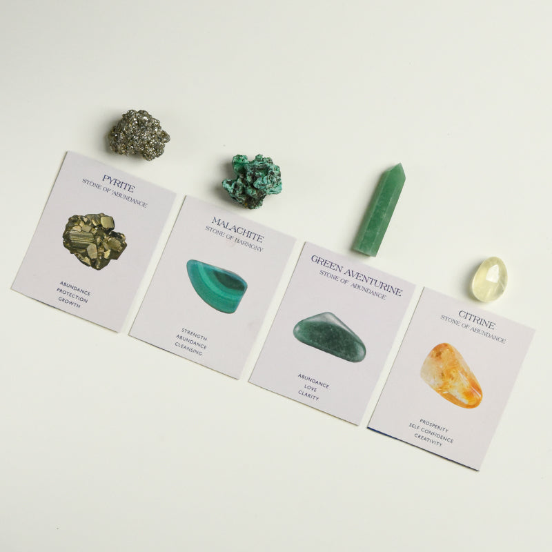 Crystal Healing Set for Wealth and Abundance with Pyrite and Green Aventurine for prosperity.