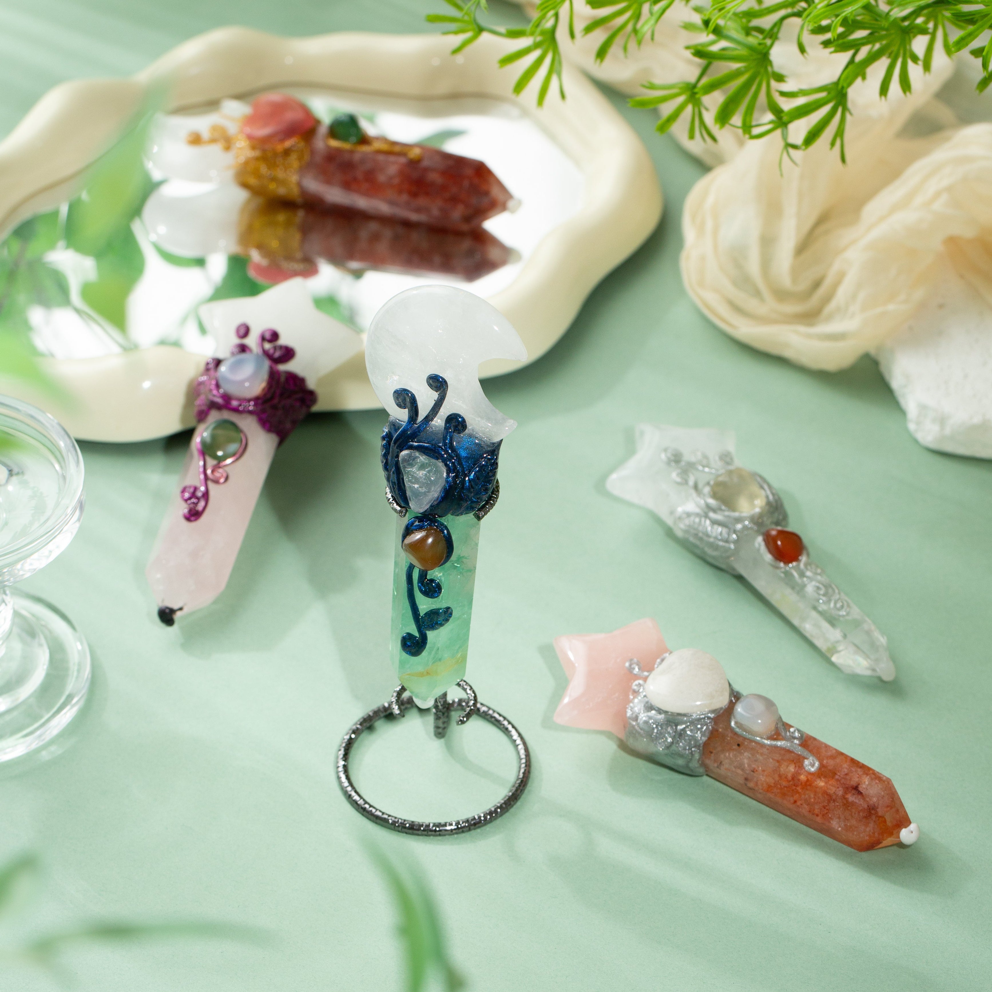 Handcrafted  Moon & Star Quartz Wand