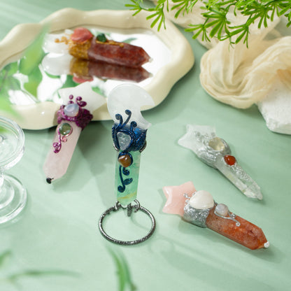 Handcrafted  Moon & Star Quartz Wand