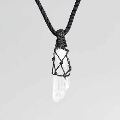Handwoven White Quartz Necklace
(2 variants: Black/Grey Rope)