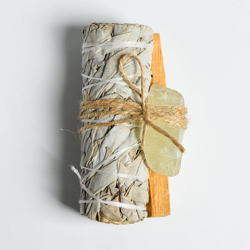Purification Set with Citrine, Sage, Palo Santo, and Aventurine for prosperity and cleansing.
