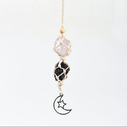Raw Crystal Car Decor with Rose Quartz and Amethyst for calming energy in vehicles.