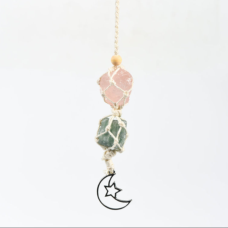 Rose Quartz Car Decor with Rose Quartz, Amethyst, and Clear Quartz for love and harmony on the go.