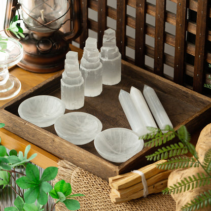 Selenite Purification Set (Tower+Bowl+Wand)