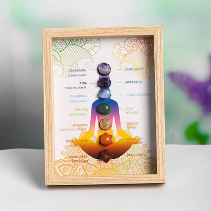 Seven Chakra Tumbled Stone Photo Frame Lighted, balancing energy with colorful chakra stones and ambient glow.