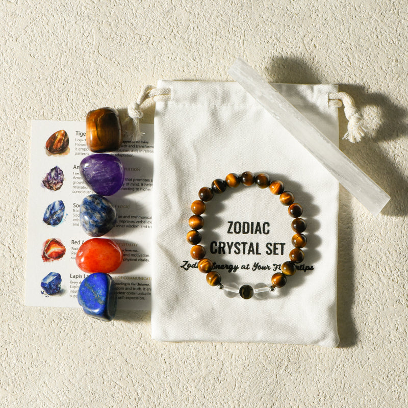 Taurus Set with Healing Stone, Bracelet, Selenite, and Rose Quartz for Taurus grounding energy.