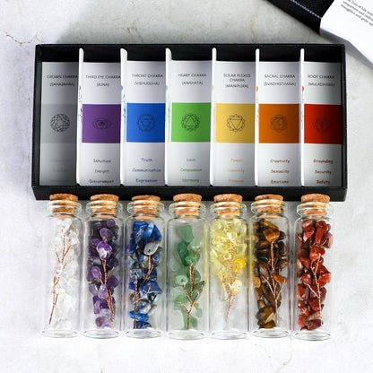 7 Chakra Wishing Bottles Set with Tree of Life Crystal Chips