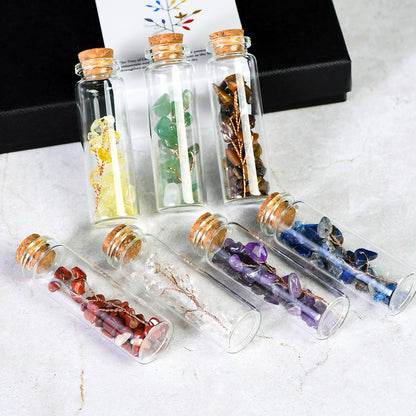 7 Chakra Wishing Bottles Set with Tree of Life Crystal Chips