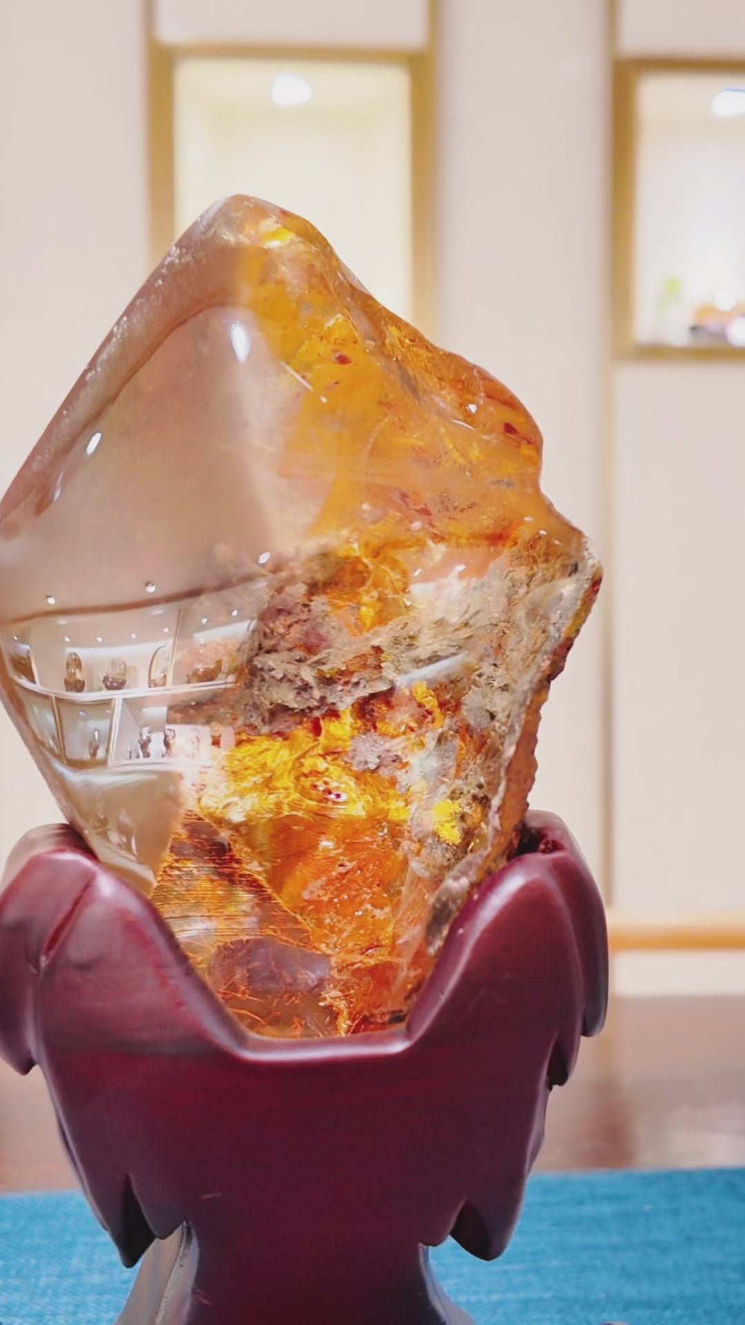 Load video: Natural Feng Shui Clear Quartz Decor — “The Amber Flame”