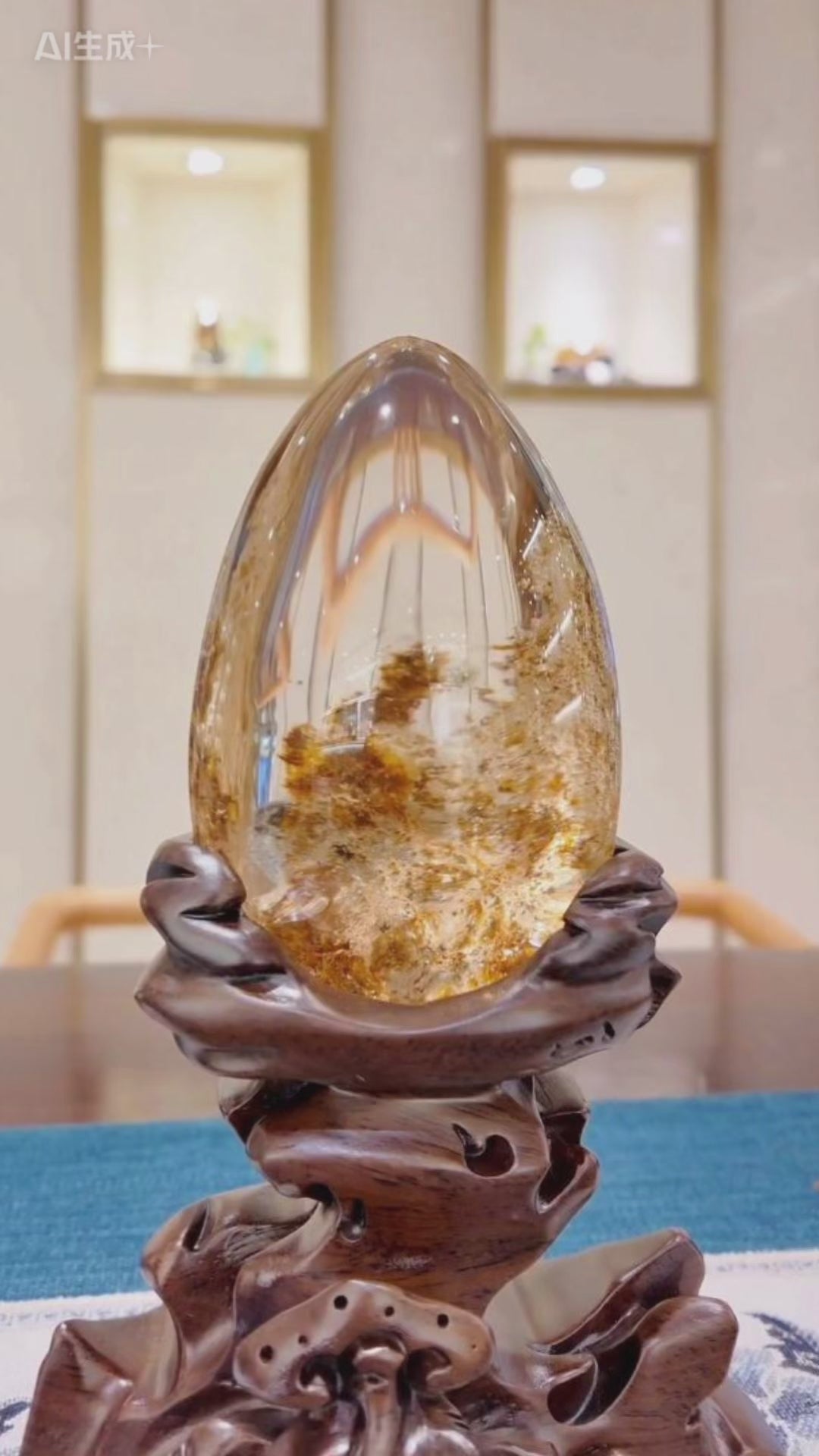 Load video: Natural Feng Shui Clear Quartz Decor — “The Golden Blossom”